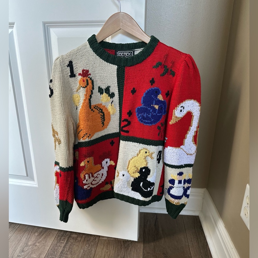 VTG Berek Hand Knitted 12 Days Of Christmas sweater  M  Marta D Ugly Christmas